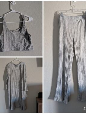 3 Piece Set 1XL SHEIN Curve Light Gray Ribbed Loungewear